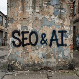SEO & AI Spray painted on Damaged Wall