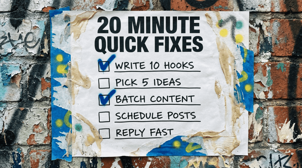 Quick answer to what should I post on social media for my business, five post buckets on a notepad