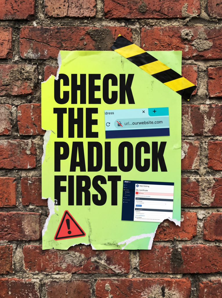 Check the padlock first when your website says not secure, browser bar and hosting SSL panel