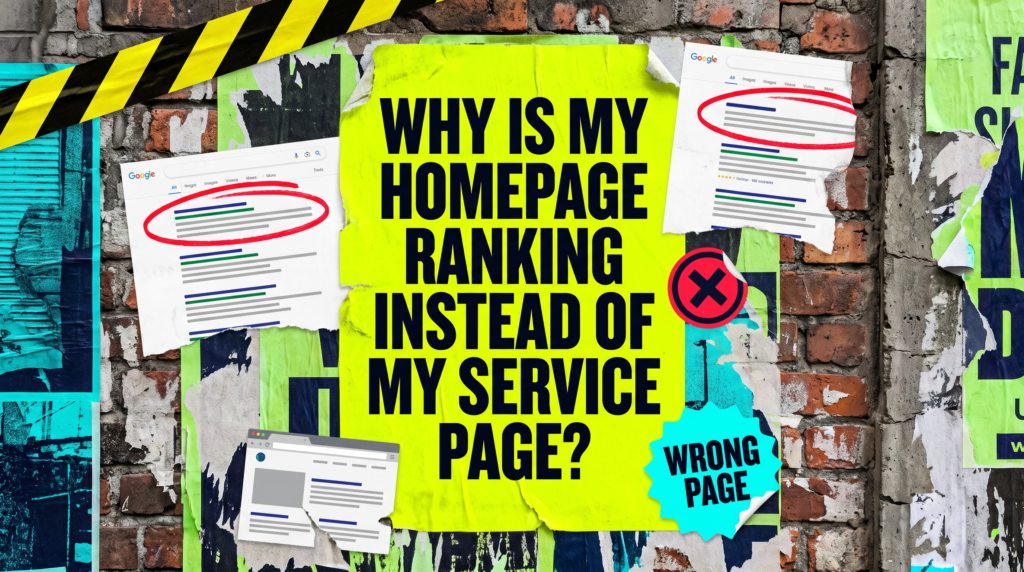 Why is my homepage ranking instead of my service page, torn flyposter headline on a brick wall