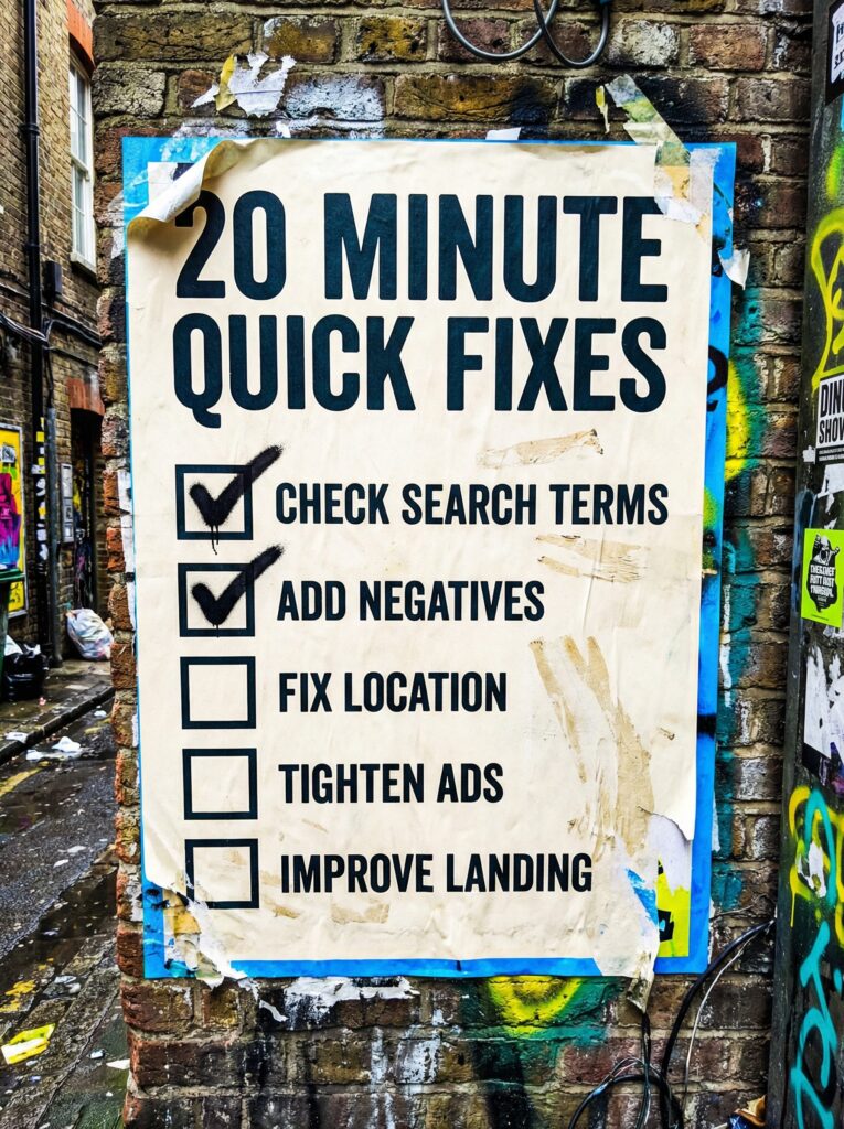 Quick checks for deciding whether Google Ads are worth it for small business, summarised on a poster.