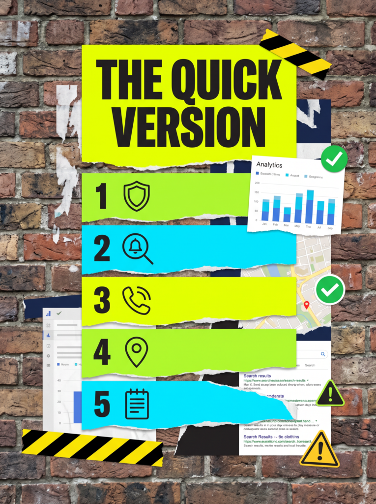 Digital marketing news early-October 2026 quick version checklist posters on a brick wall