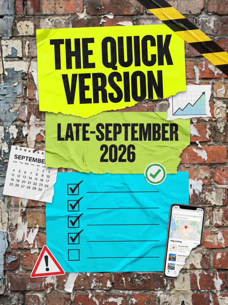 Digital marketing news late-September 2026 quick version poster with a five item checklist
