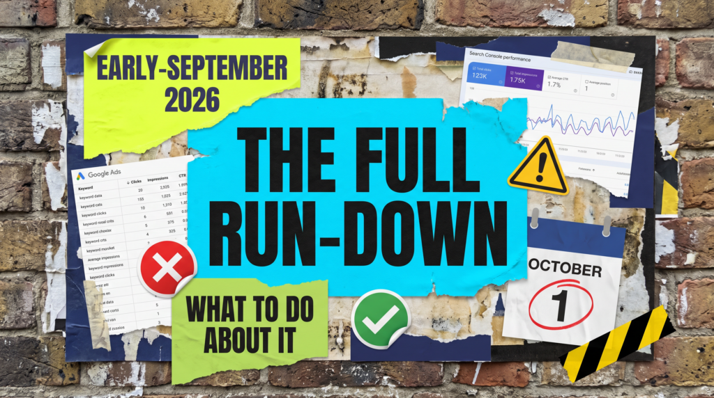 Digital marketing news early-September 2026 full run-down poster on a fly-posted wall