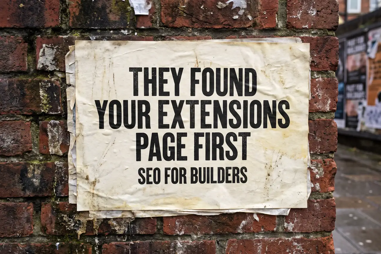 Why Is My Builder Website Not Getting Enquiries? poster pasted on a brick wall