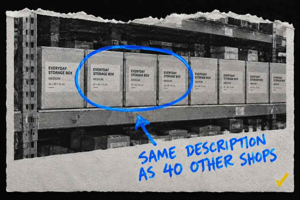 Same description as 40 other shops, marker-annotated photo