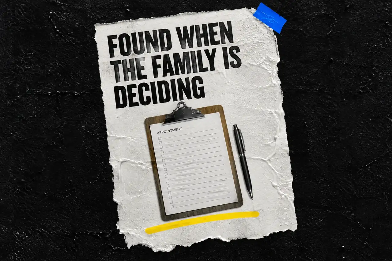 Found when the family is deciding, paste-up poster