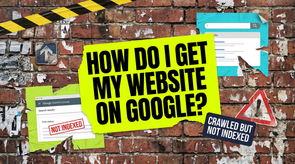 How do I get my website on Google poster pasted on a brick wall beside a crawled but not indexed sticker