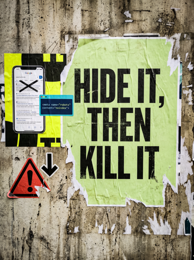 Hide it then kill it: the short version of removing a page from Google search