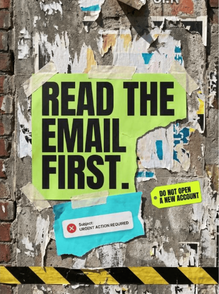 Read the email first poster explaining why is my Google Ads account suspended, with a notification card and do not open a new account tag