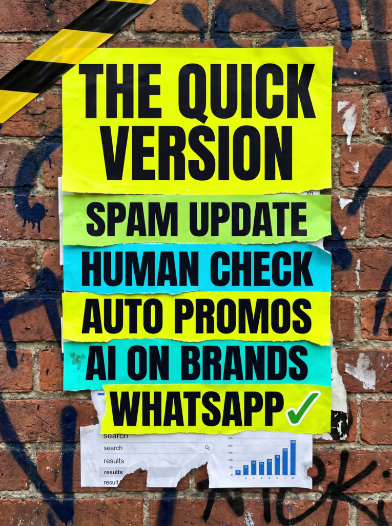 Digital marketing news mid-October 2026 quick version: five news posters on a fly-posted wall