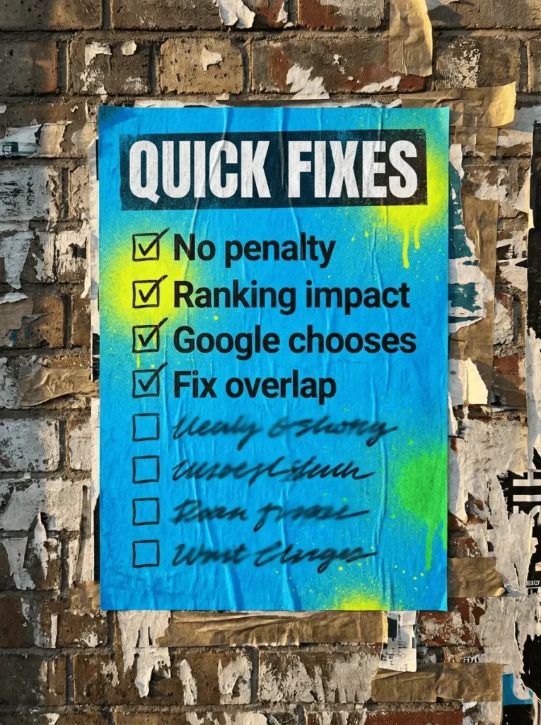 At-a-glance summary graphic on whether duplicate content hurts SEO, pulling out the guide's main points.