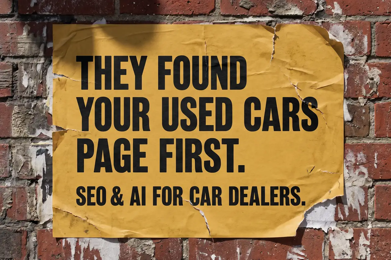 They found your used cars page first, paste-up poster for car dealer SEO