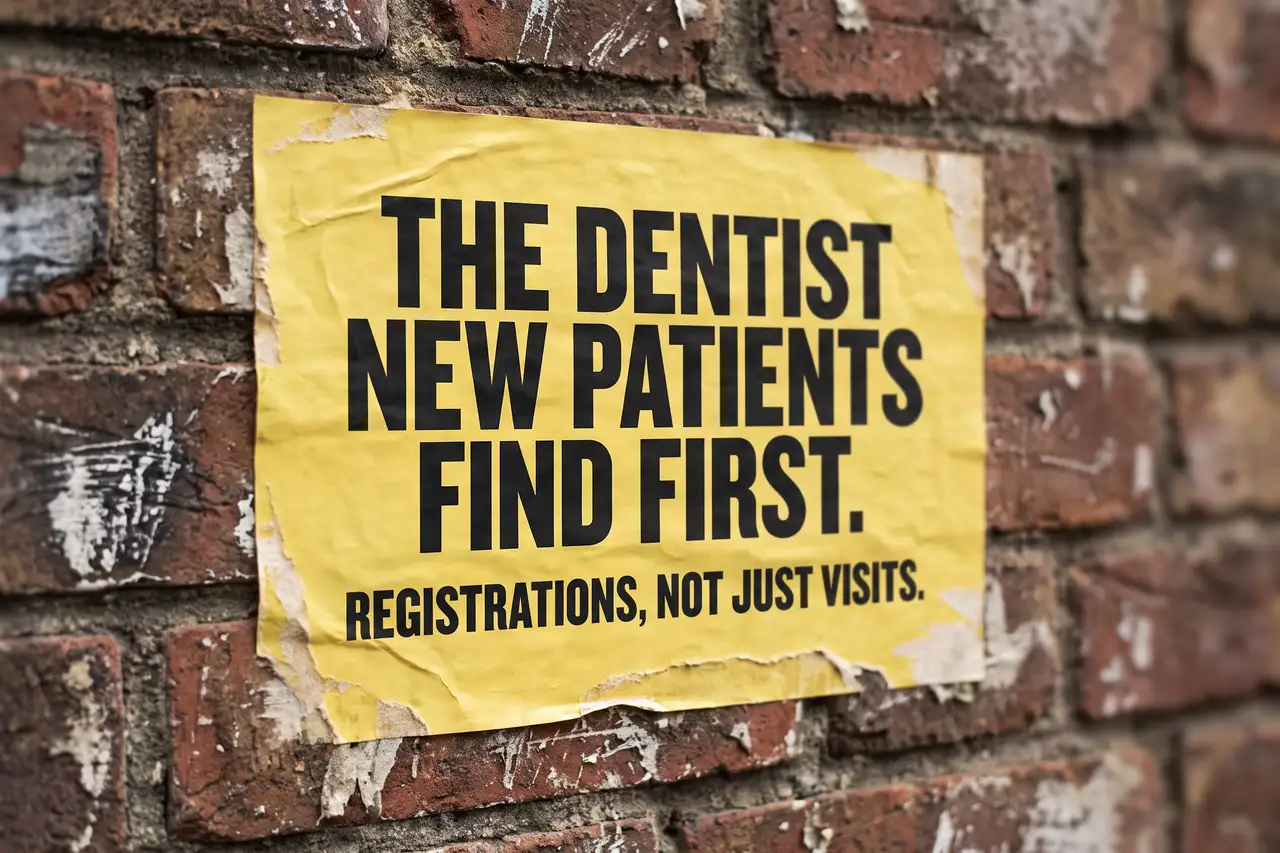 How Do I Get More Dental Patients? poster pasted on a brick wall