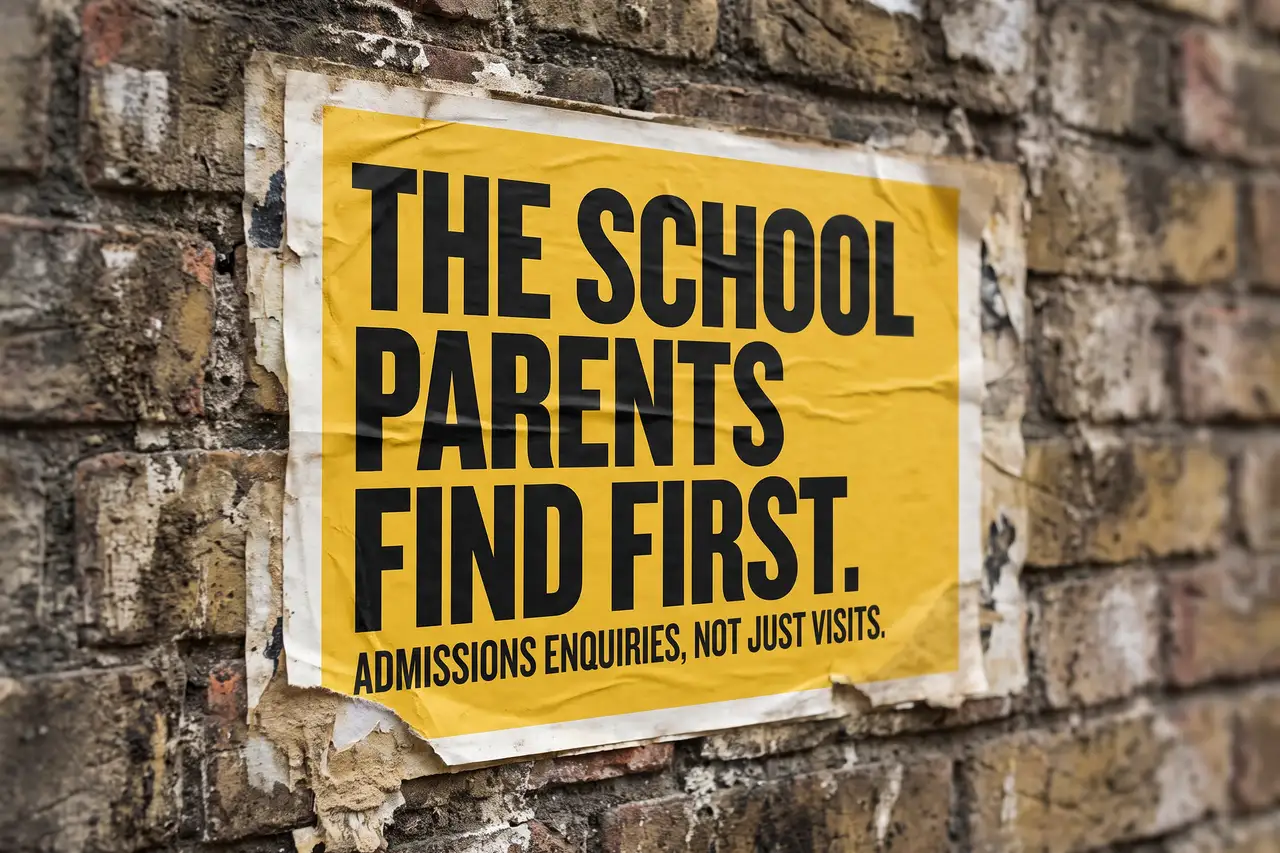 How Do I Increase School Admissions? poster pasted on a brick wall