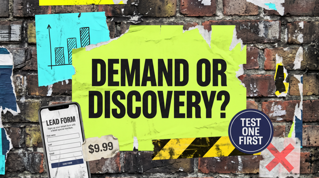 Google Ads vs Facebook Ads full guide poster on a brick wall with a chart and a lead form