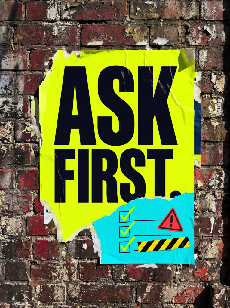 Ask first poster with a checklist and warning triangle, a quick guide on how to choose an SEO agency