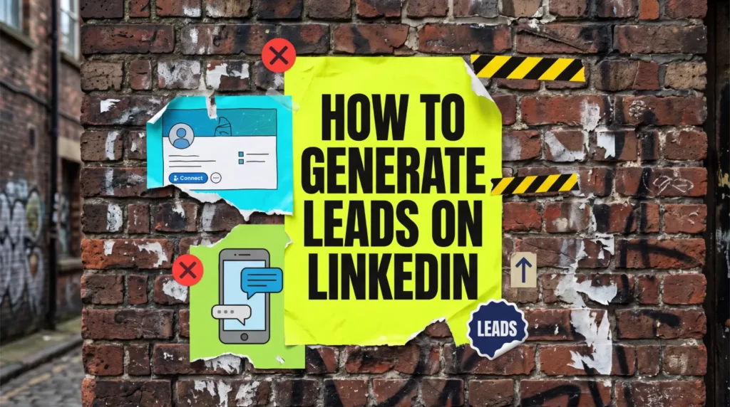 How to generate leads on LinkedIn poster collage on a brick wall