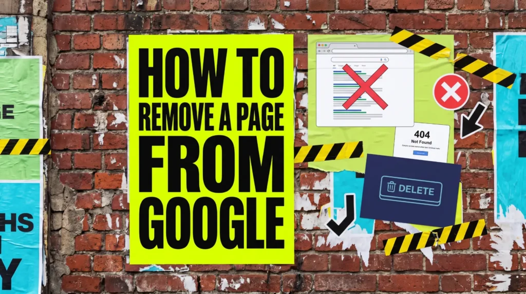 How to remove a page from Google poster with a crossed out search result, 404 card and delete button