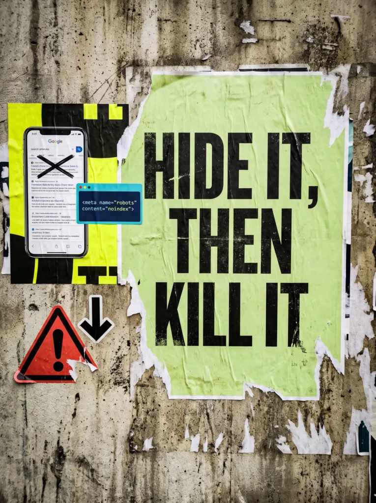 Hide it then kill it: the short version of removing a page from Google search