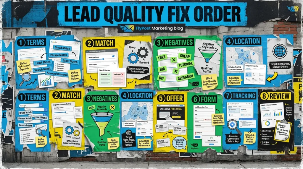 Full infographic walking through poor quality leads from Google Ads, section by section.
